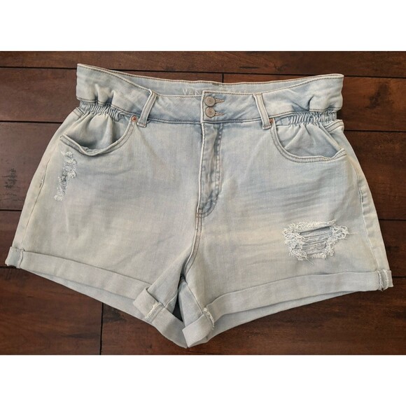 Vanilla Star Mom Denim Jean Shorts Paper bag Waist‎ Light Wash Size 14W - Picture 1 of 8